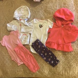 Two 3-piece sets hoodies onesies & pants 9M
